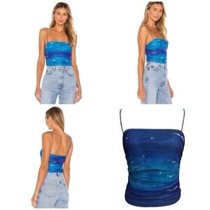 Superdown Lissie Shirred Cami Top Rouched Sides Blouse in Blue Ombré XSMALL